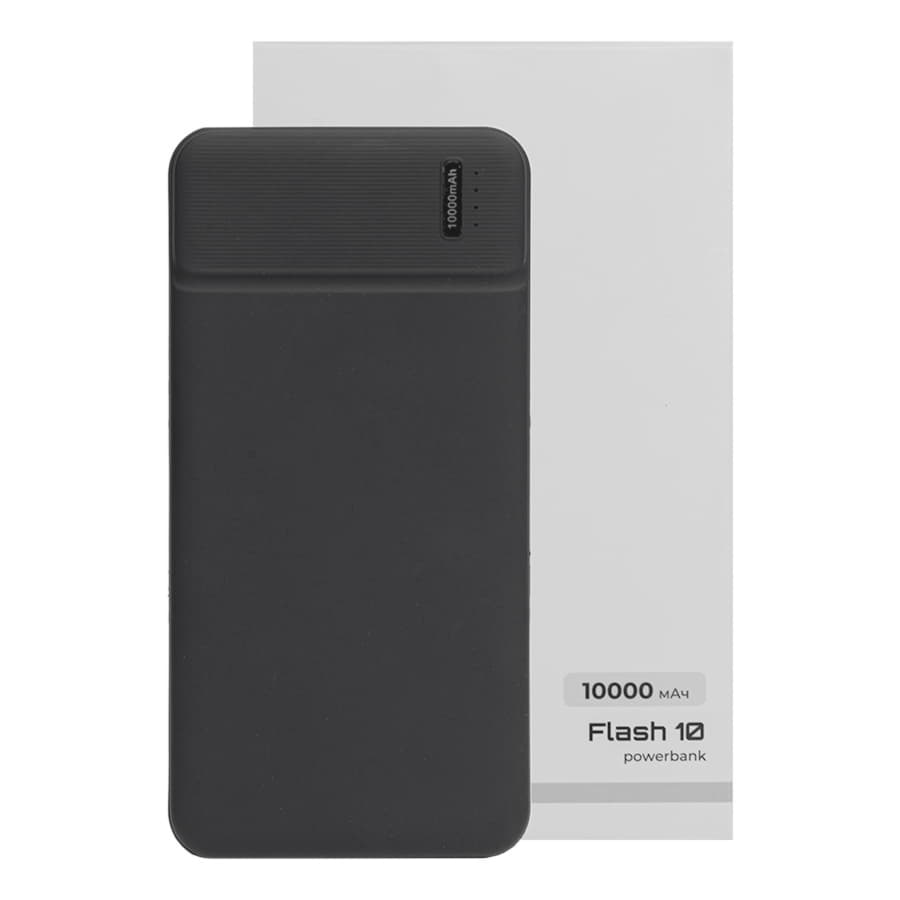 Универсальный аккумулятор Flash 10 (10000 мАч) с подсветкой и soft touch,черный,13,7х6,87х1,55см