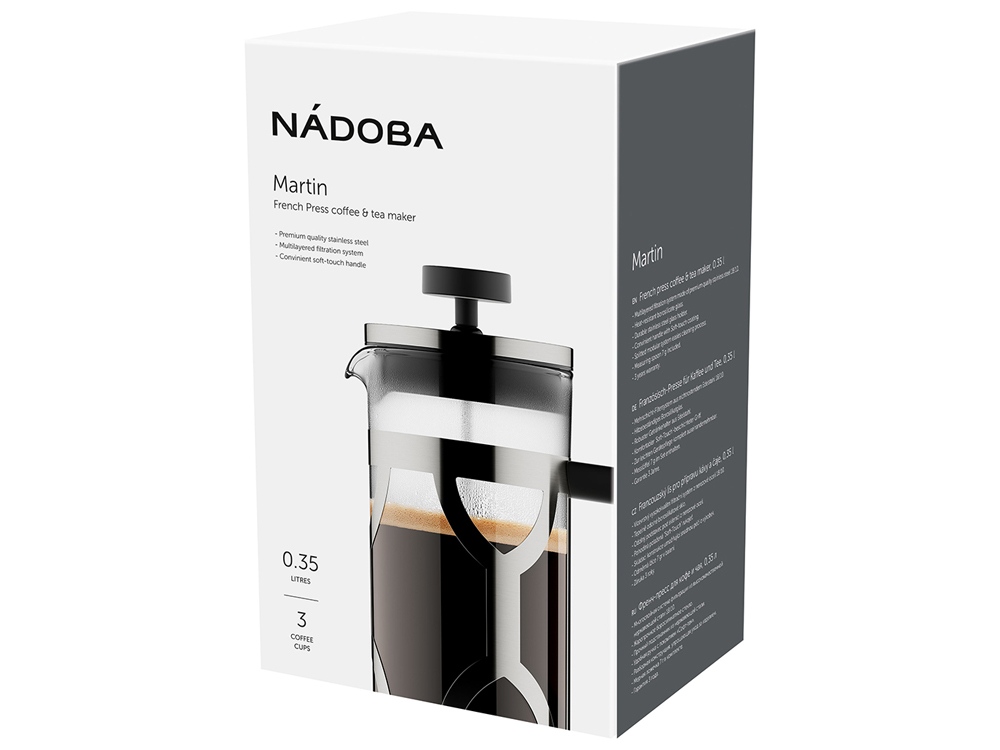 Френч-пресс 0,35 л, NADOBA, серия MARTIN, серебристый, черный