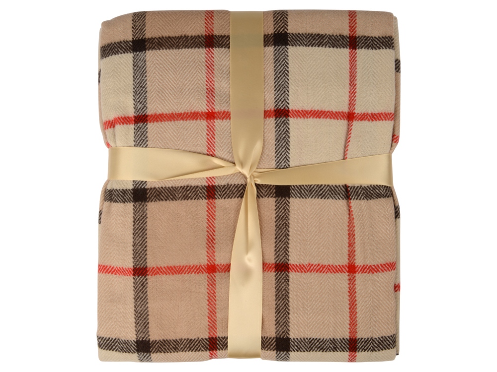Плед акриловый в клетку Tartan, бежевый, бежевый, красный