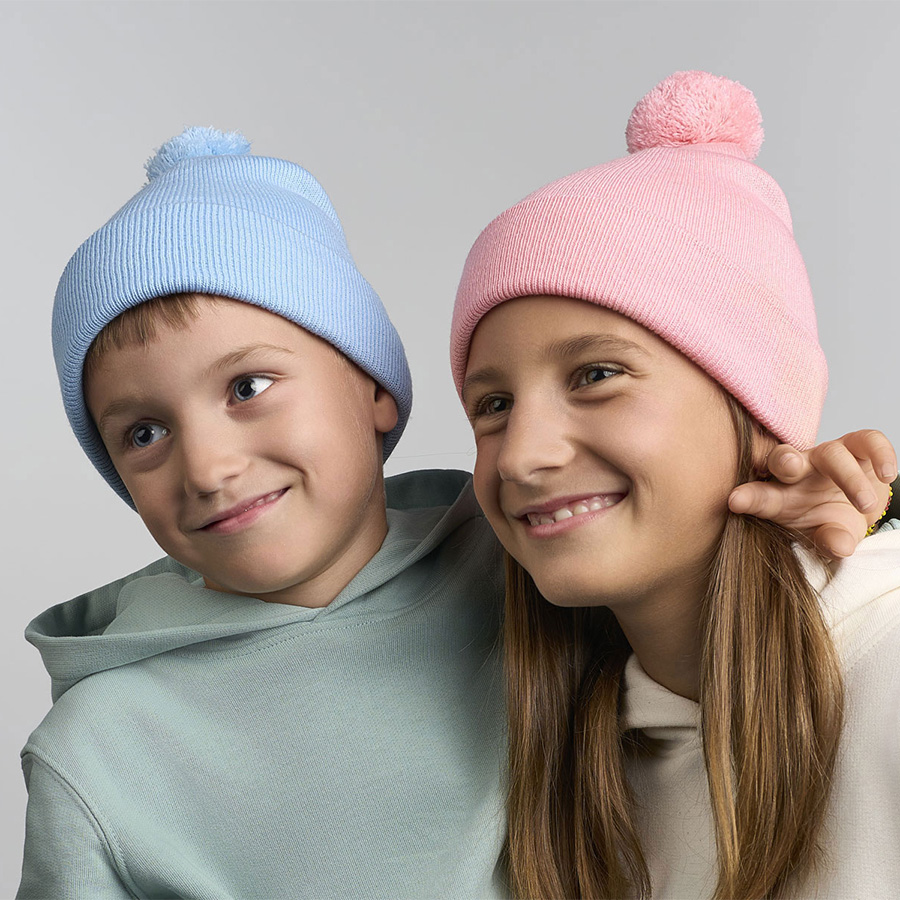 Шапка вязаная детская двойная с отворотом и помпоном "KID WIND-S", ярко-синий, 100% полиэстер