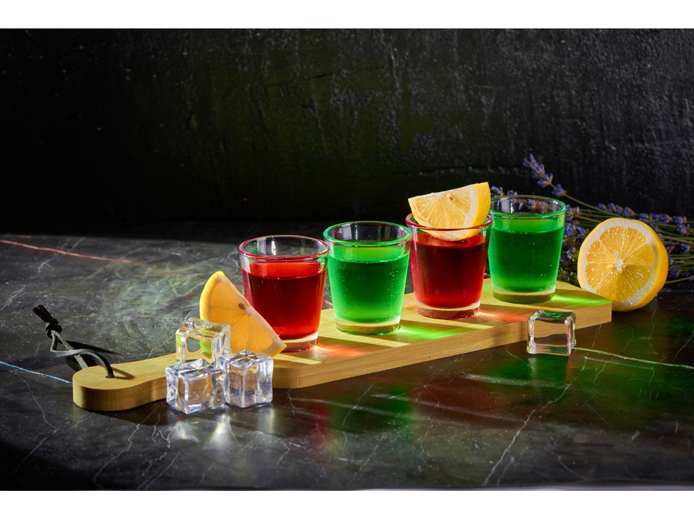 Набор стопок на бамбуковой подставке Shots (прозрачный, натуральный)