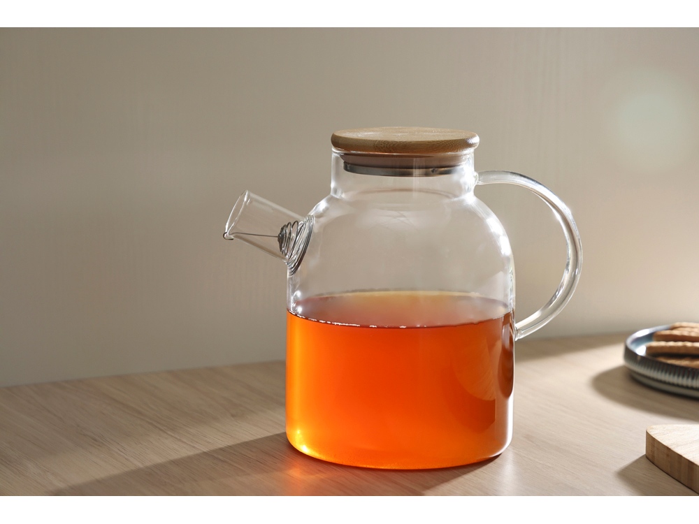 Стеклянный чайник с бамбуковой крышкой Sencha M (прозрачный)