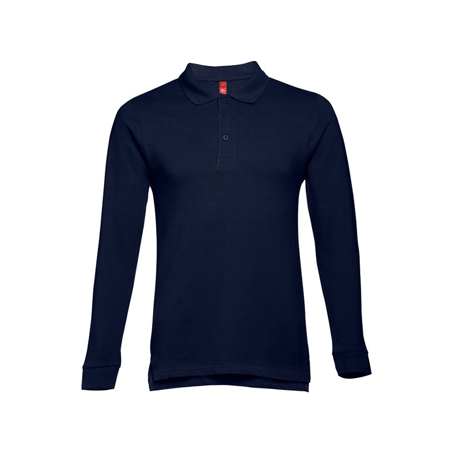Рубашка-поло мужская BERN, длинный рукав, тёмно-синий, 2XL, 100% хлопок, плотность 210 г/м2