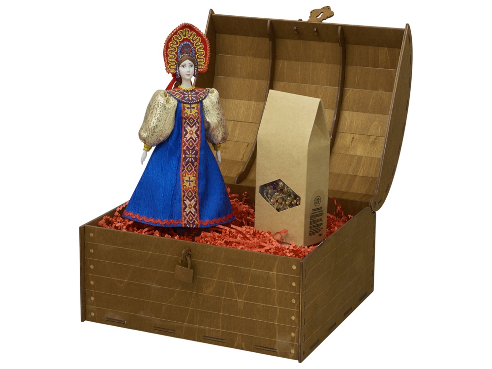 Подарочный набор: кукла фарфоровая, чай Малина с мятой, синий, синий, красный, коричневый, разноцветный