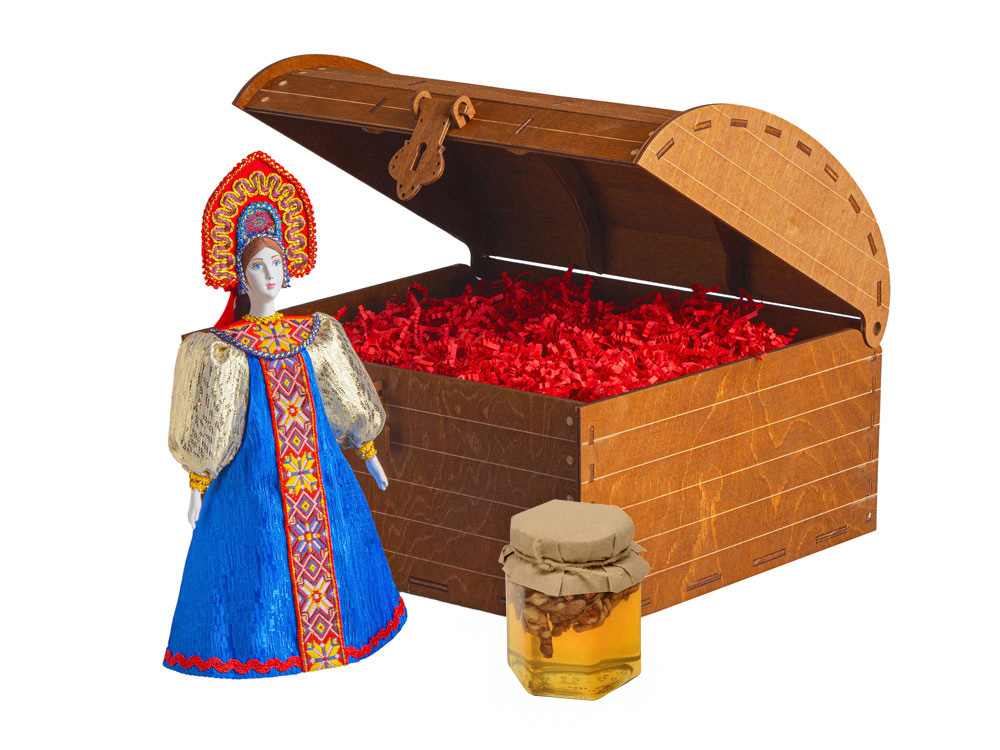 Подарочный набор: кукла фарфоровая, мед, синий, синий, красный, коричневый, разноцветный