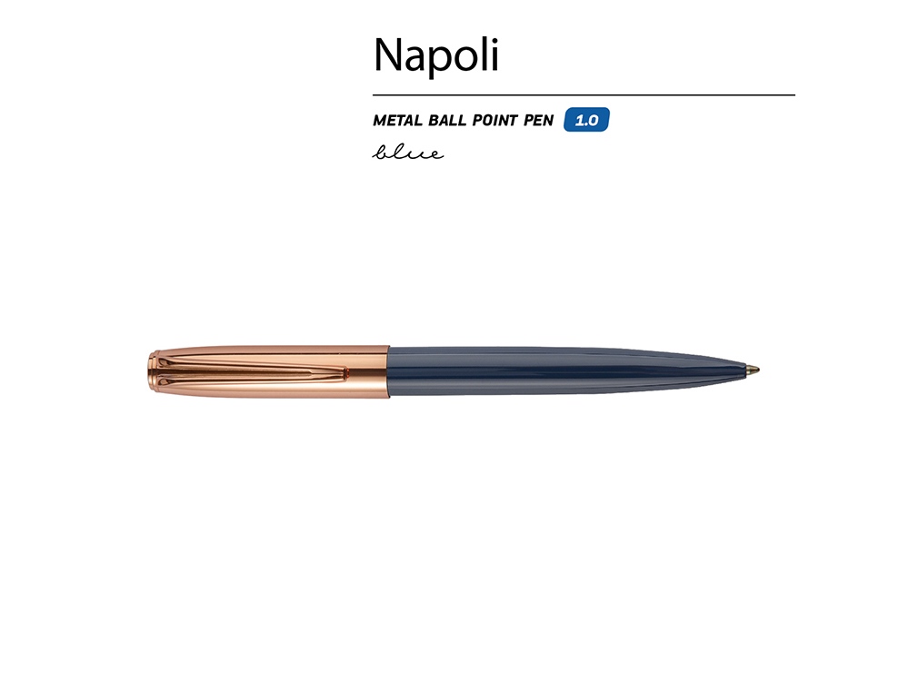 Ручка металлическая шариковая Napoli, синий/розовое золото, синий, золотистый
