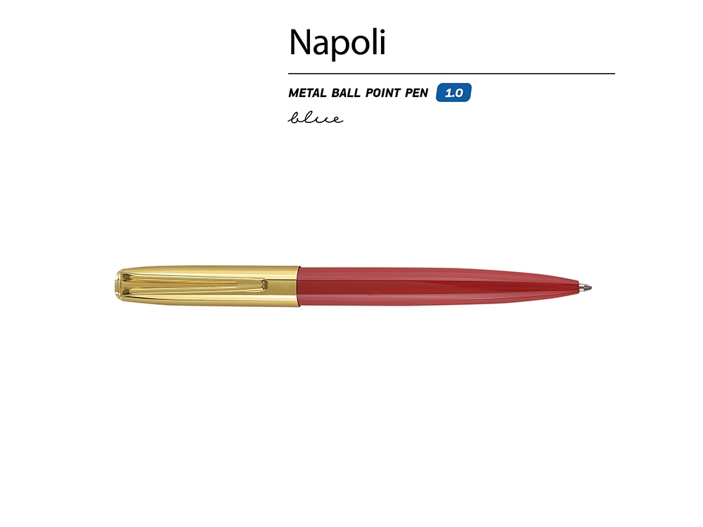 Ручка металлическая шариковая Napoli, красный/золотистый, красный, золотистый