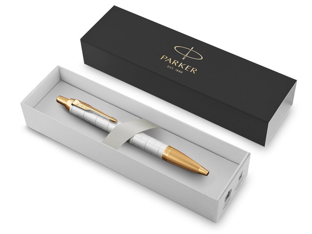 Шариковая ручка Parker IM Premium K318  Pearl GT, стержень: M, цвет чернил: blue, в подарочной упаковке., белый, золотистый