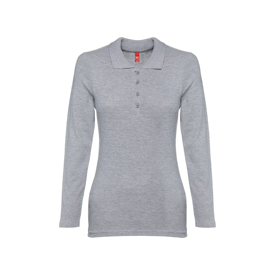 Рубашка-поло женская BERN WOMEN, длинный рукав, серый меланж, 2XL, 85% хлопок, 15% вискоза, плотность 210 г/м2