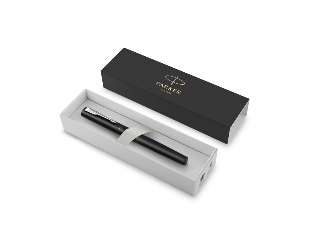 Ручка-роллер Parker Vector XL Black CT, стержень: F, цвет чернил:black, в подарочной упаковке, черный, серебристый