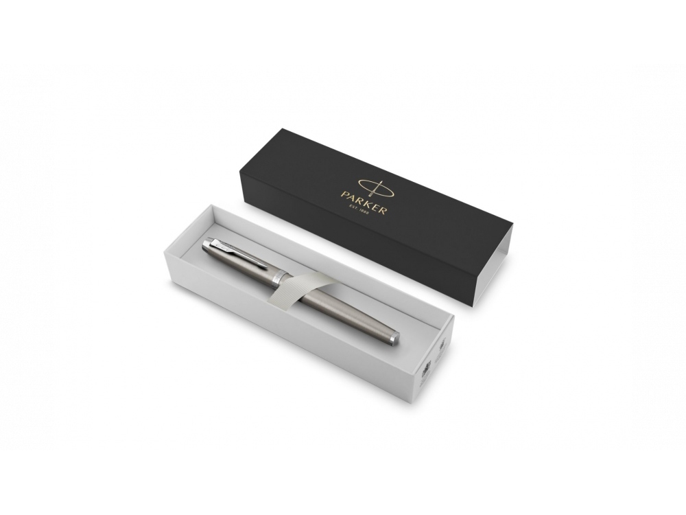 Ручка-роллер Parker IM Stainless Steel CT, стержень: F, цвет чернил: black, в подарочной упаковке, серебристый, черный