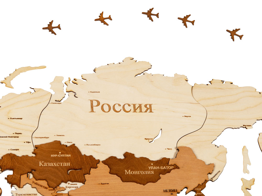 Интерьерная карта мира World (натуральный, коричневый)