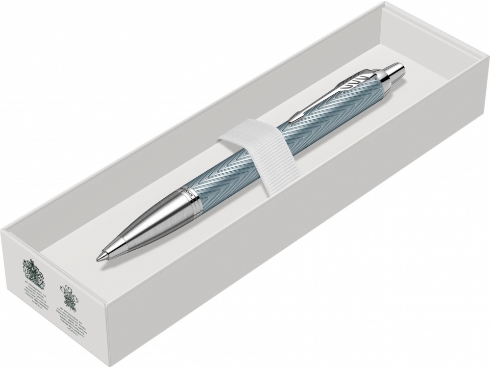 Шариковая ручка Parker IM Premium K318  Blue Grey CT, стержень: M, цвет чернил: blue, в подарочной упаковке., голубой, серебристый