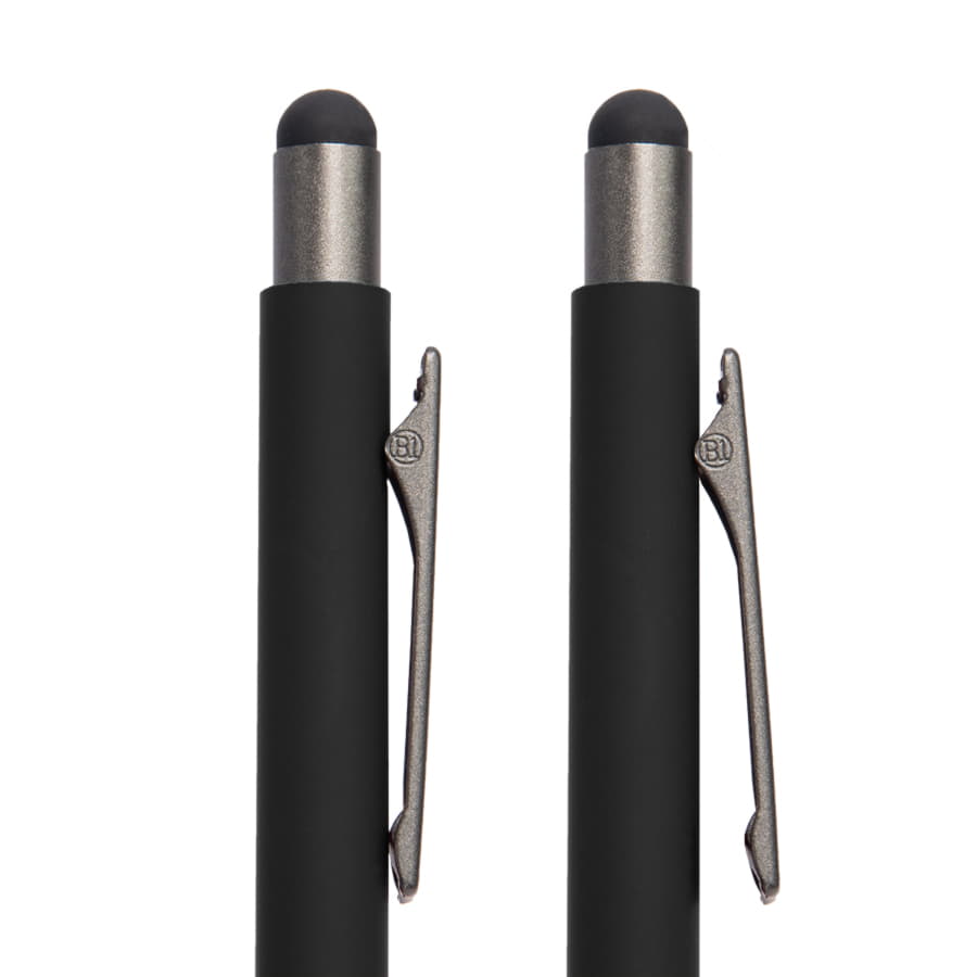 Ручка шариковая FACTOR GRIP со стилусом, черный/темно-серый, металл, пластик, пробка, софт-покрытие