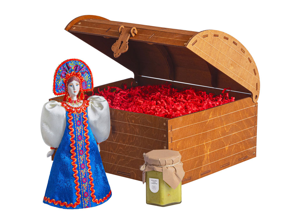 Подарочный набор: кукла фарфоровая, крем-мед, красный, красный, разноцветный
