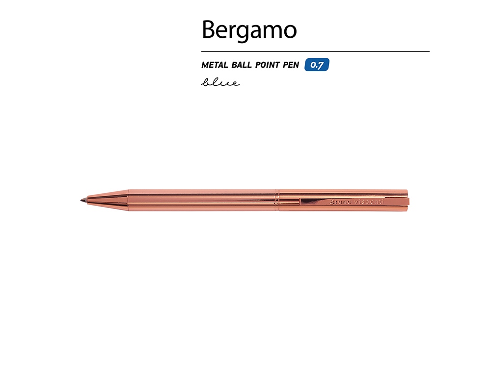 Ручка металлическая шариковая Bergamo, розовое золото, золотистый