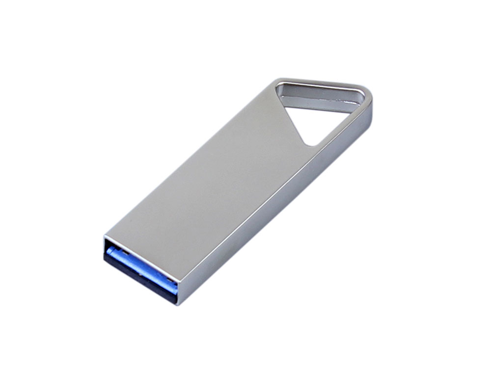 USB 3.0-флешка на 32 Гб с мини чипом, компактный дизайн, отверстие треугольной формы для цепочки, серебристый