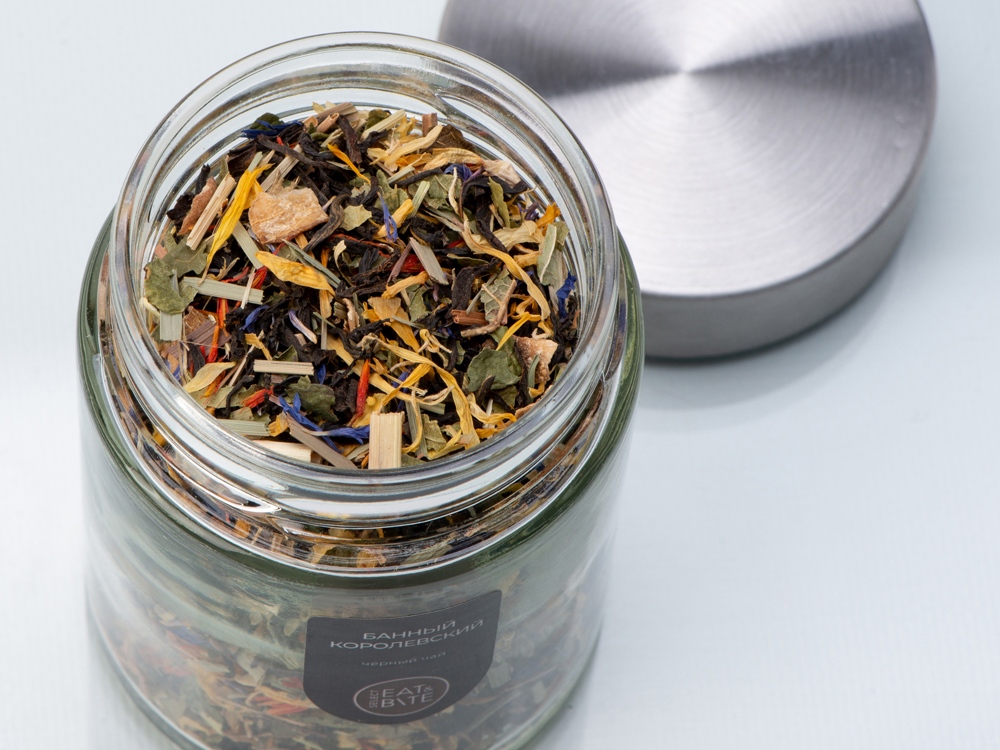 Чай черный, серия Essence,  банный королевский, стеклянная банка, прозрачный