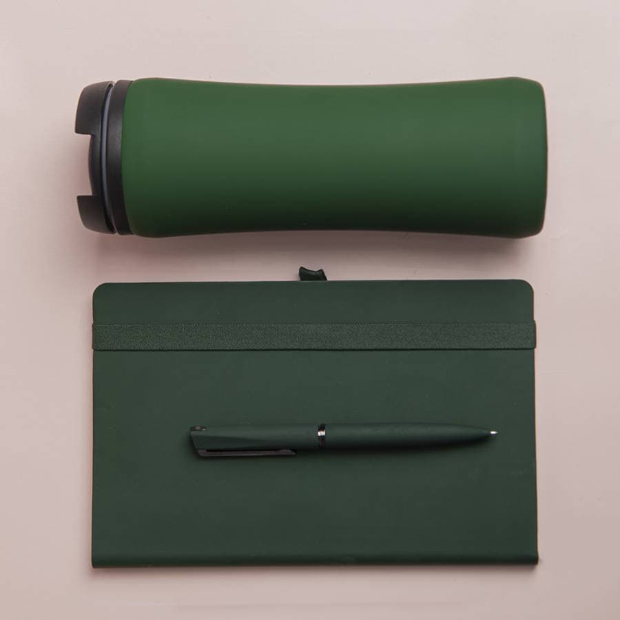 Набор подарочный OFFICEKIT: термос, ежедневник, ручка, стружка, коробка, зелёный