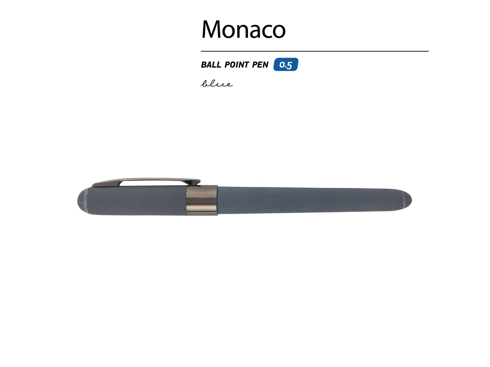 Ручка пластиковая шариковая Monaco, 0,5мм, синие чернила, графит/вороненая сталь, графит, темно-серый