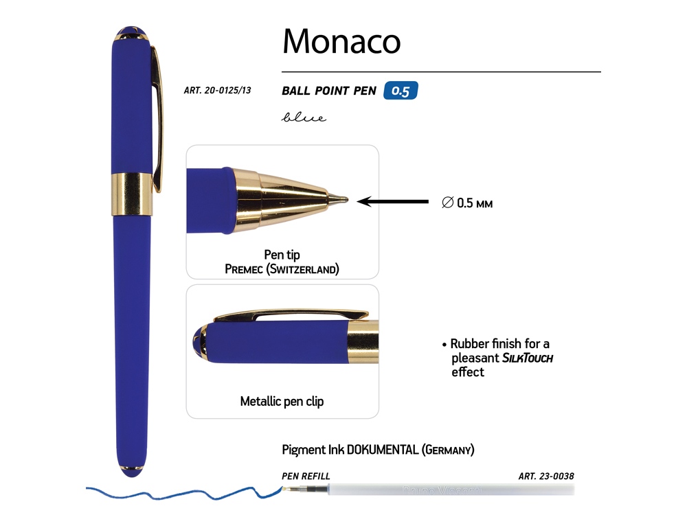 Ручка пластиковая шариковая Monaco, 0,5мм, синие чернила, сине-фиолетовый, синий