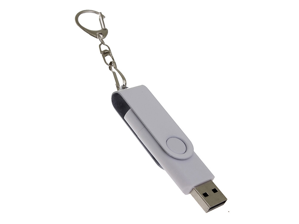 USB-флешка на 8 Гб 2 в 1 поворотный механизм, c дополнительным разъемом Type-C с одноцветным металлическим клипом, белый