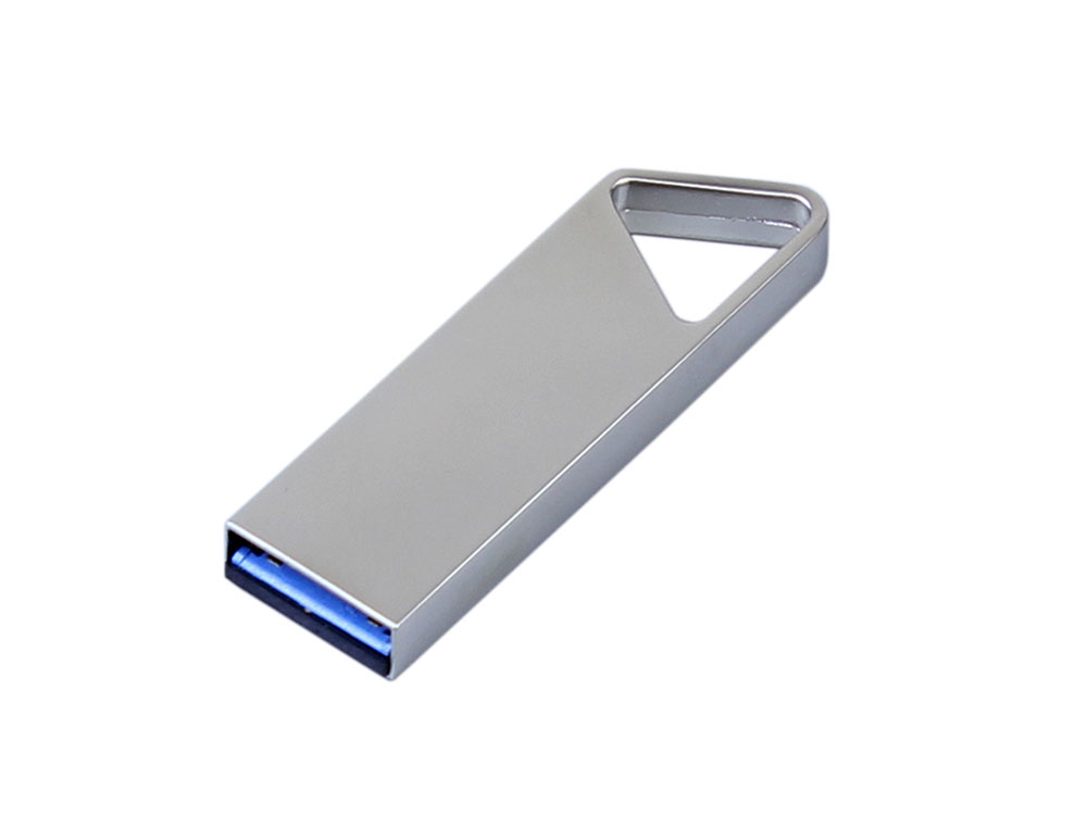 USB 3.0-флешка на 16 Гб с мини чипом, компактный дизайн, отверстие треугольной формы для цепочки, серебристый