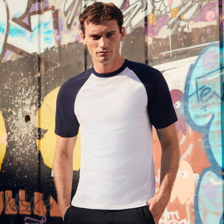 Футболка "Short Sleeve Baseball T", белый с глубоким темно-синим, 100% х/б, 160 г/м2