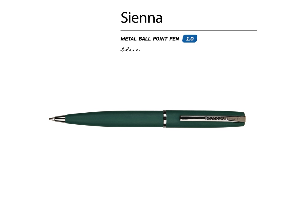 Ручка Sienna шариковая  автоматическая, зеленый металлический корпус soft-touch, 1.0 мм, синяя