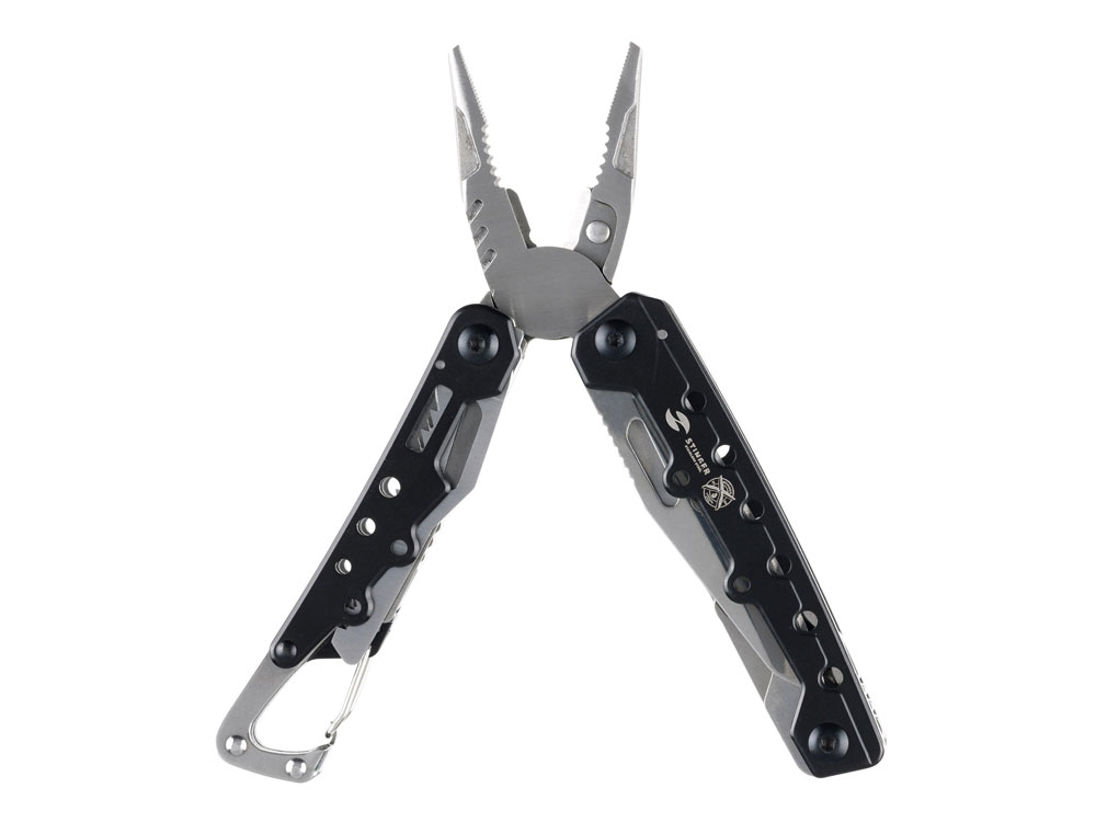 Мультитул Stinger, 105x40 мм, 12 функций, сталь, чёрно-серебристый, в комплекте нейлоновый чехол, черный, серебристый