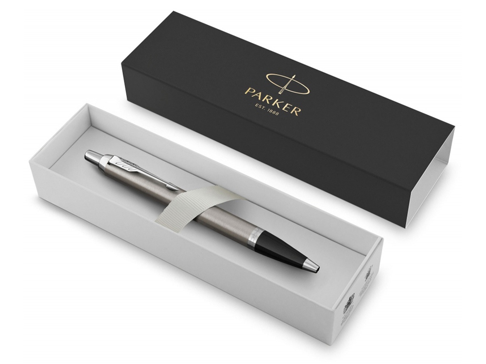 Шариковая ручка Parker IM Stainless Steel CT, стержень: M, цвет чернил: blue, в подарочной упаковке., серебристый, черный