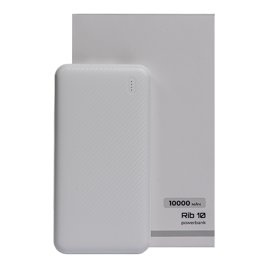Универсальный аккумулятор Rib 10 (10000 мАч), белый, 13,5х6.8х1,5 см