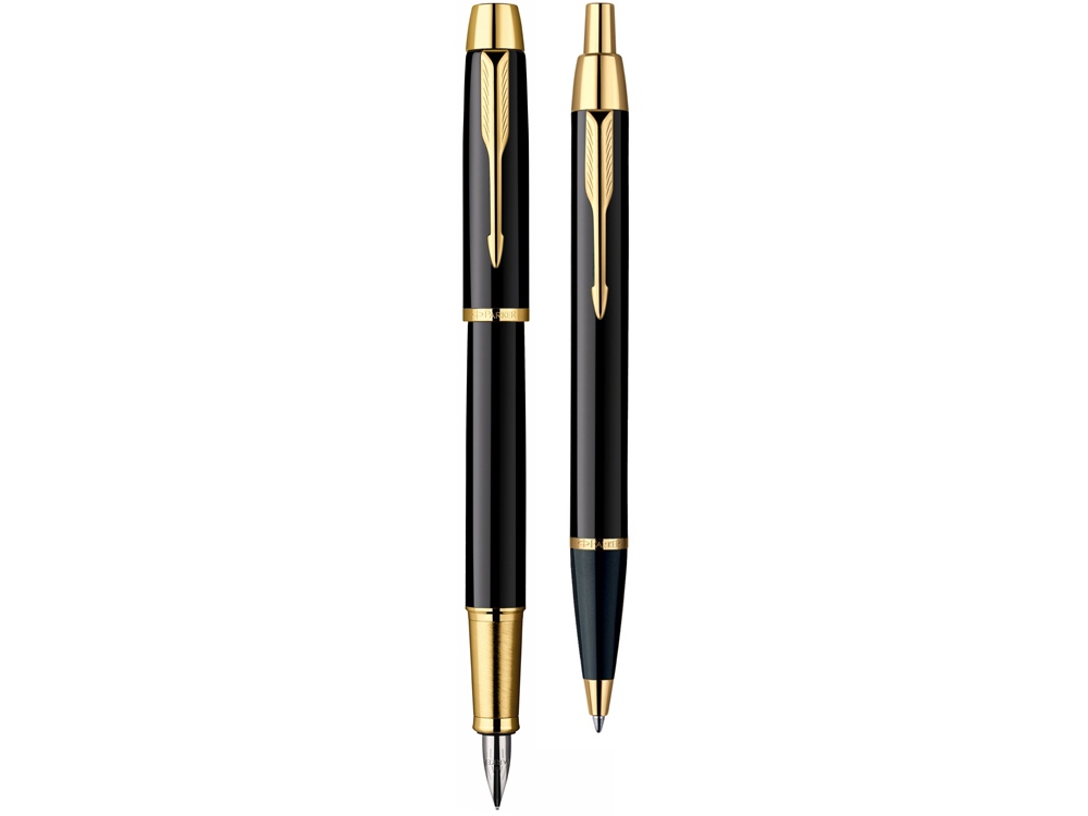 Набор Parker IM Core Black GT: ручка шариковая, ручка перьевая (черный, золотистый)
