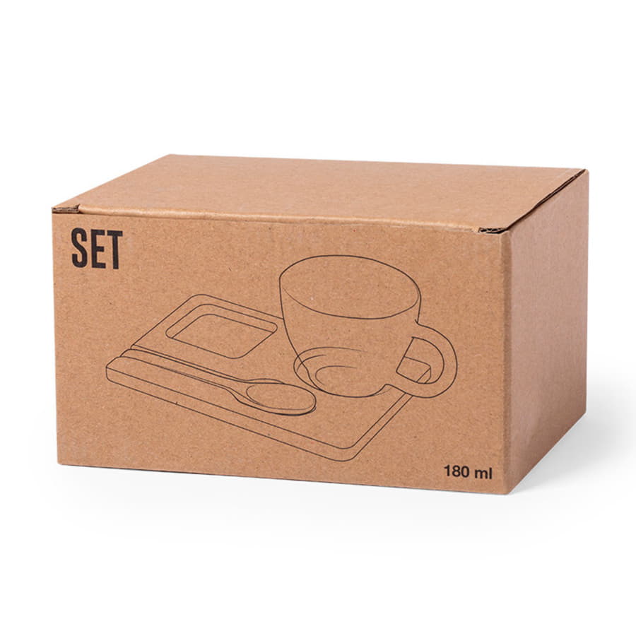 Чашка с ложкой на подставке MORKE 180мл,16,4х8х12,3 см, боросиликатное стекло, бамбук