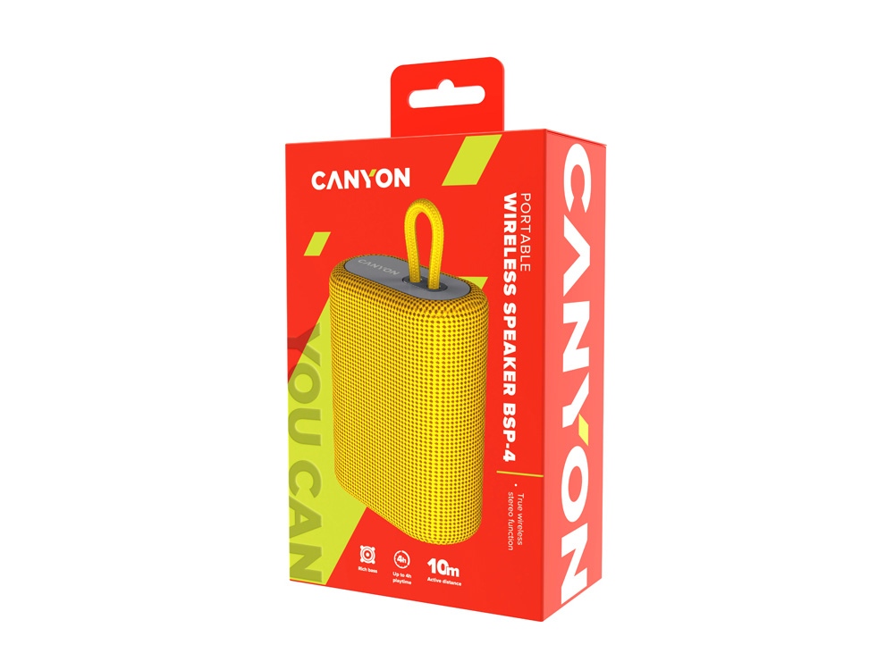 Портативная беспроводная колонка Canyon BSP-4, 5W, 1200mAh, желтая, желтый