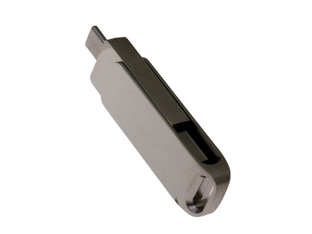 USB 3.0- флешка на 64 Гб поворотный механизм 2 в 1, c дополнительным разъемом Type-C с одноцветным металлическим клипом, серый