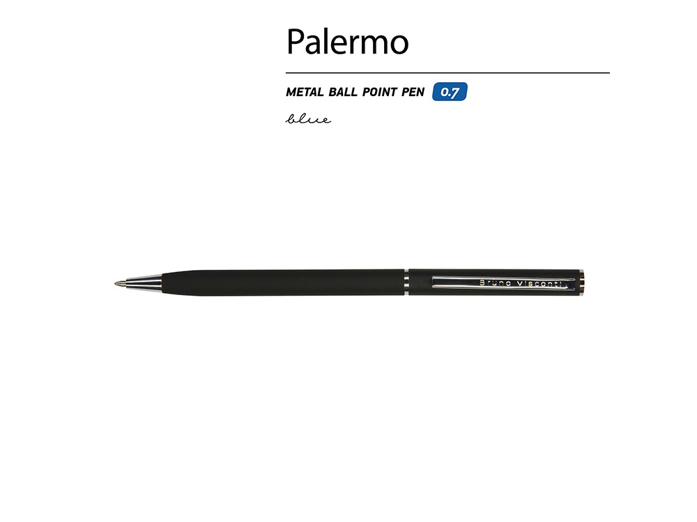 Ручка шариковая автоматическая BrunoVisconti® PALERMO цвет корпуса черный, soft-touch, 0.7 мм, черный, серебристый