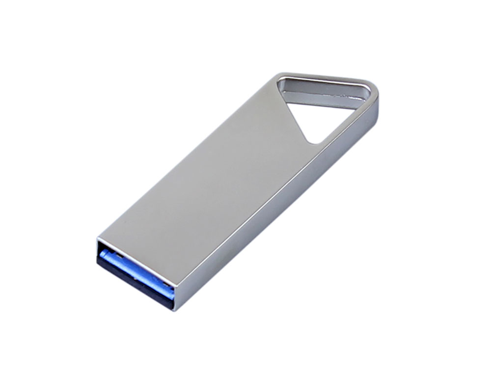 USB 3.0-флешка на 128 Гб с мини чипом, компактный дизайн, отверстие треугольной формы для цепочки, серебристый