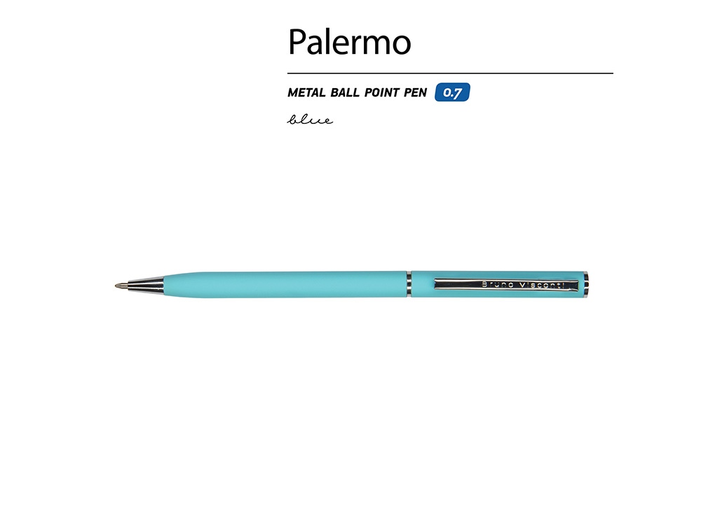 Ручка шариковая автоматическая BrunoVisconti® PALERMO цвет корпуса бирюзовый, soft-touch, 0.7 мм, бирюзовый, серебристый
