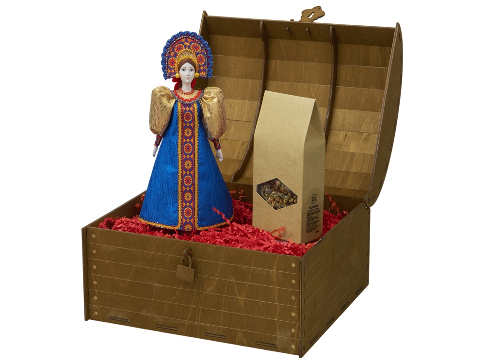 Подарочный набор: кукла фарфоровая, чай Малина с мятой, синий, синий, красный, коричневый, разноцветный