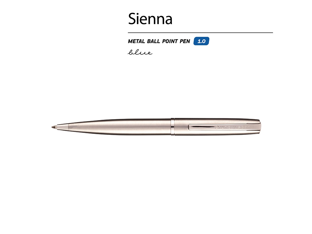 Ручка металлическая шариковая Sienna, сталь, серебристый