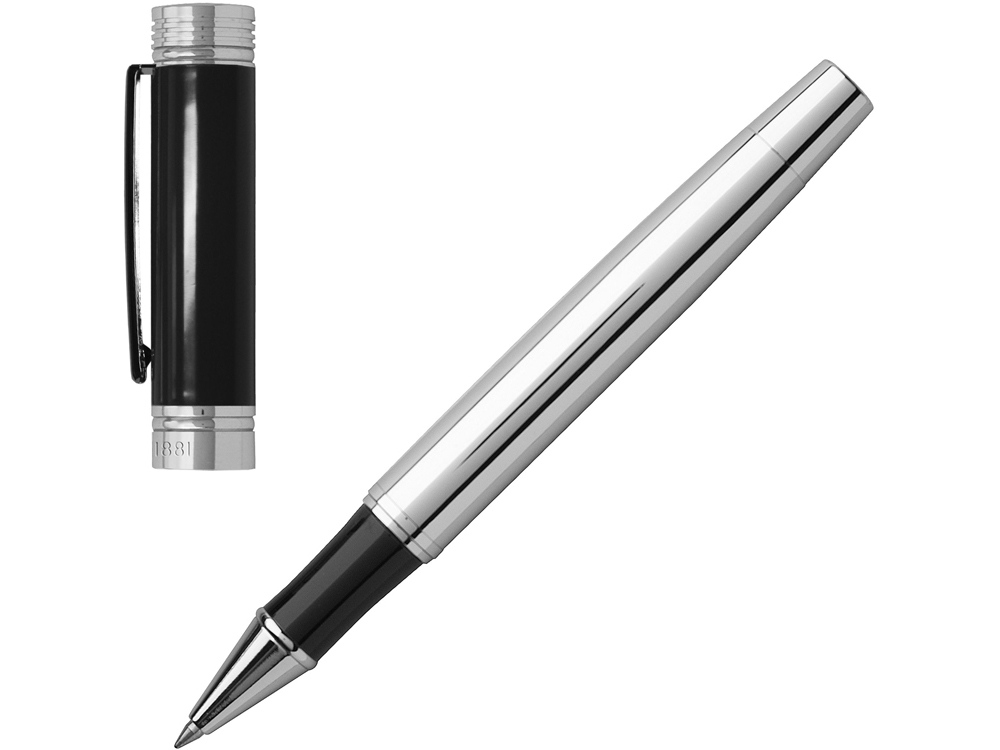 Ручка-роллер Zoom Classic Black. Cerruti 1881, серебристый, черный