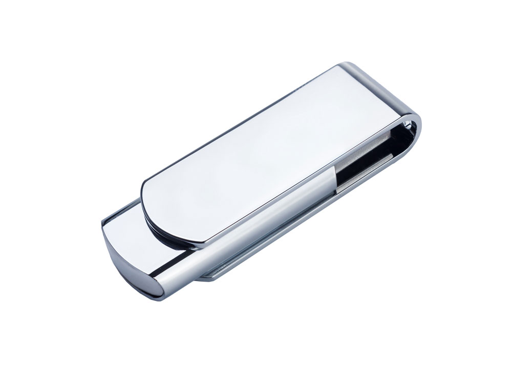 USB-флешка металлическая поворотная на 64 ГБ 3.0, глянец, серебристый