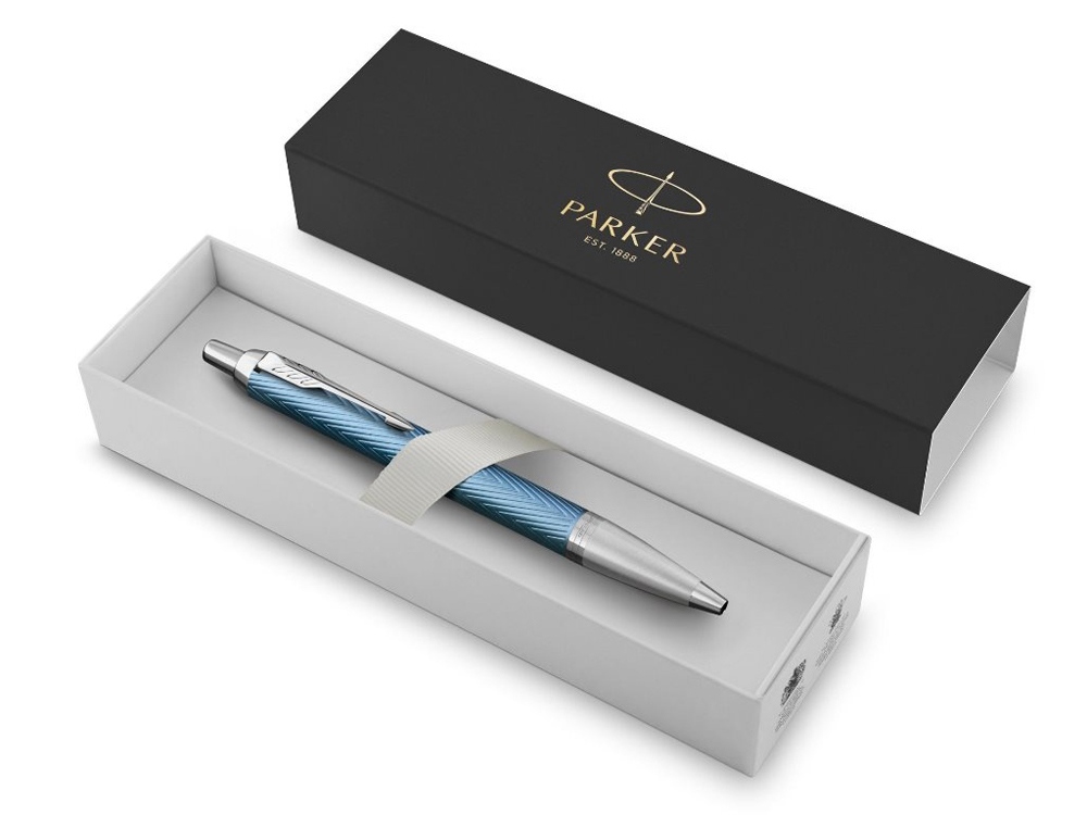 Шариковая ручка Parker IM Premium K318  Blue Grey CT, стержень: M, цвет чернил: blue, в подарочной упаковке., голубой, серебристый