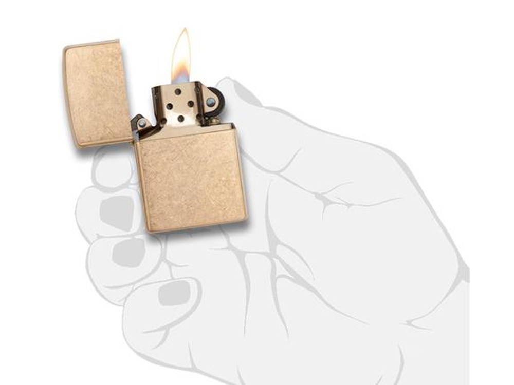 Зажигалка ZIPPO Armor™с покрытием Tumbled Brass, латунь/сталь, золотистая, матовая, 38x13x57 мм, золотистый