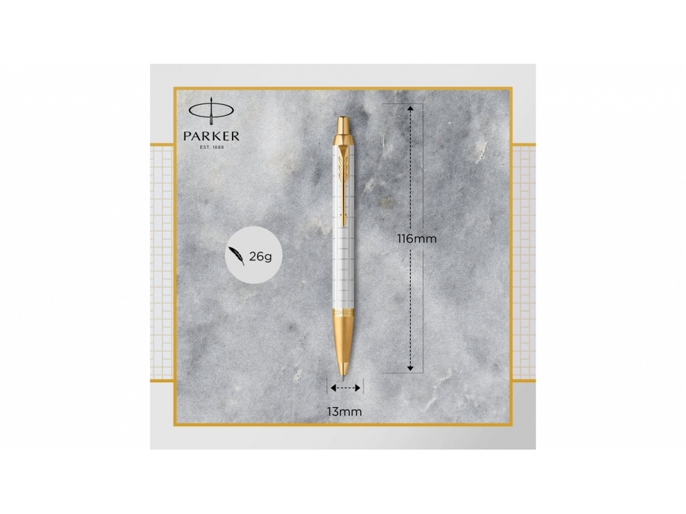 Шариковая ручка Parker IM Premium K318  Pearl GT, стержень: M, цвет чернил: blue, в подарочной упаковке., белый, золотистый