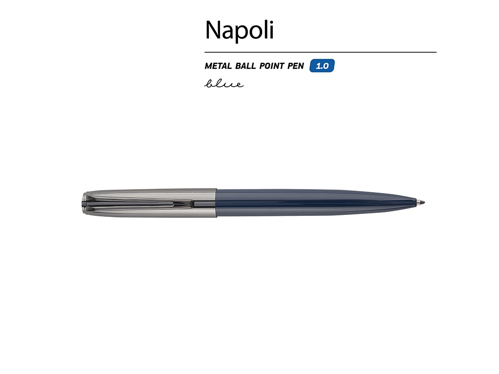 Ручка металлическая шариковая Napoli, синий/вороненая сталь, синий, темно-серый