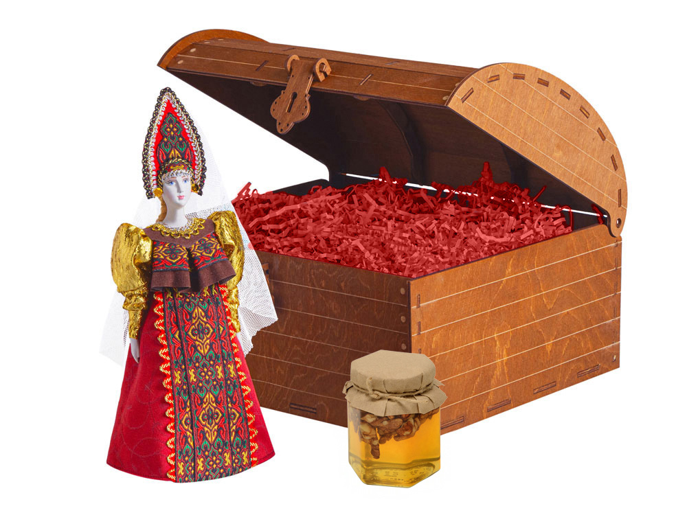 Подарочный набор: кукла фарфоровая, мед, красный, красный, голубой, коричневый, разноцветный