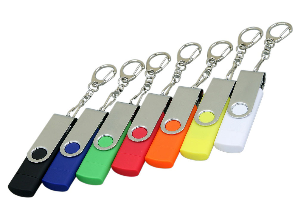 Флешка с  поворотным механизмом, c дополнительным разъемом Micro USB, 64 Гб, красный, красный, серебристый