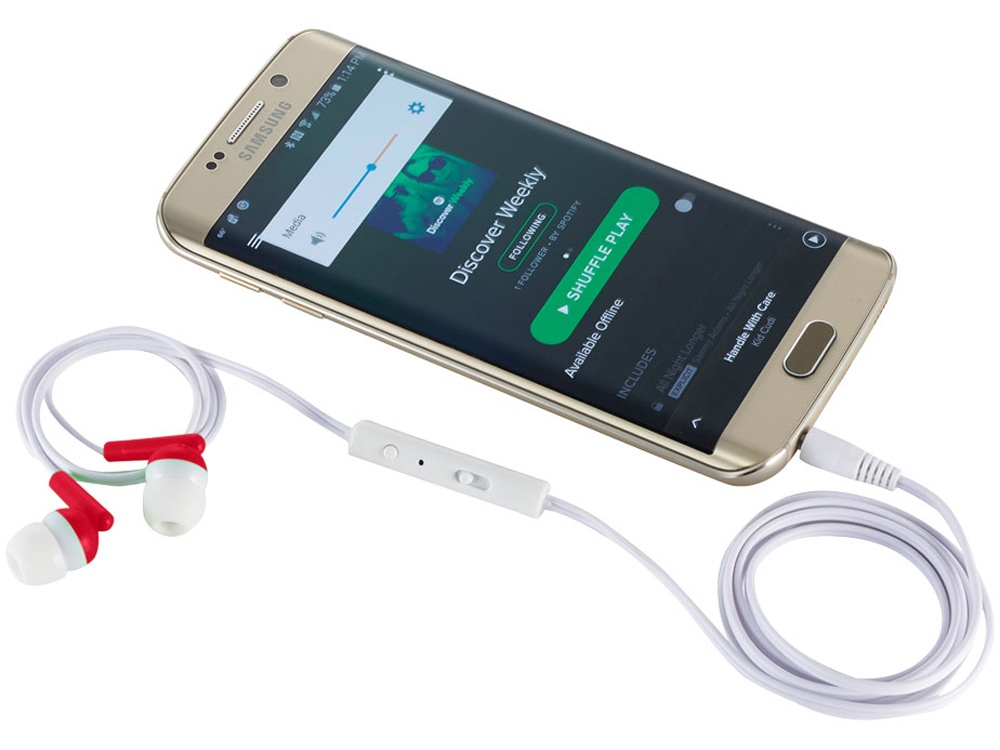 Наушники Earbuds, красный, красный, белый